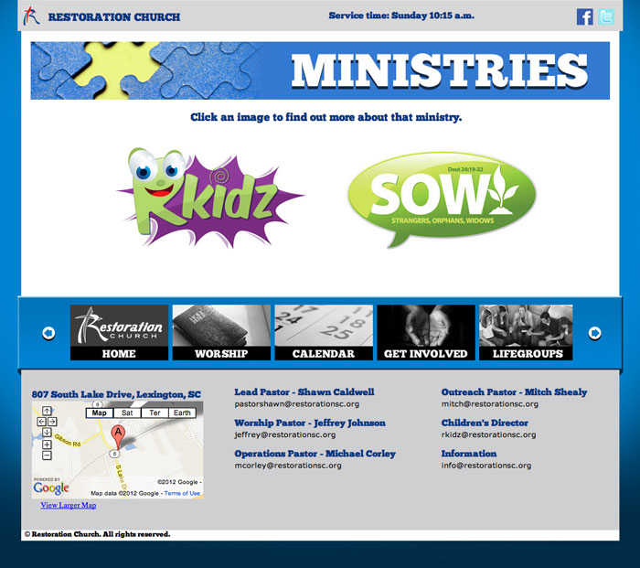 restoration church web site ministries page