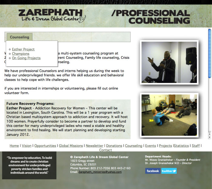 zarephath ministries web site counseling page