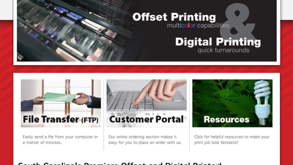 PrintSouth Printing Website, designed by me, coded by Printer Presence.